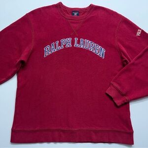 Ralph Lauren Polo Jeans Co Sweatshirt Mens Size Large Red Crewneck Spell Out